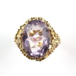 Vintage single stone amethyst ring, oval cut amethyst, weighing an estimated 9.15 carats, claw