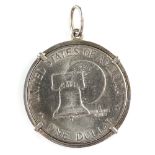 Silver 1776-1976 Liberty United States of America one dollar coin, depicting The Liberty Bell on one