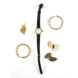 Mixed group of gold items, vintage ladies gold Tissot Stylist, 17 Jewel movement, in 18 ct gold case