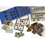 A collection of mostly pre-decimal British coins as taken from circulation, including two Fforde ten