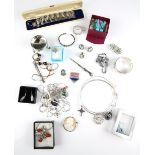 Selection of silver and costume jewellery, including four silver choker necklaces with gemstone