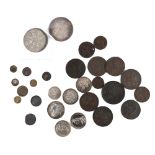 A small collection of British coins and tokens as taken from circulation, including two (2) double