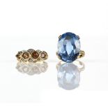 Diamond and andalusite dress ring, ring size S and an oval cut synthetic blue spinel cocktail