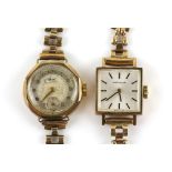 Two gold cased watches; 1970's Mondia, square dial with baton hour markers, 17 Jewel mechanical