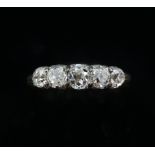 Antique five stone ring, set with graduated old cut diamonds, estimated total diamond weight 1.50
