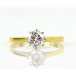 Solitaire diamond ring, estimated 0.93 carats, claw set, 18 ct yellow gold, hallmarked London