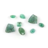 Mixed group of loose emeralds, two carved emerald pieces, floral motif, approximately 15 x 9mm each,