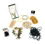 Large group of costume jewellery including bead necklaces, gold-tone chains, together with a chain