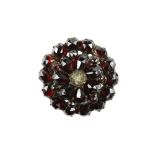 Vintage circular garnet cluster ring comprising of pear and round rose-cut garnets, stamped for 9