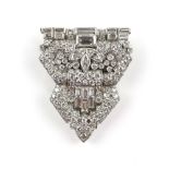 Art Deco single diamond clip, set with baguette-cut, marquise-cut and brilliant-cut diamonds,