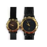 Gucci gentleman's reference 3200 wristwatch with black dial, and a ladies 3200L wristwatch, the gilt