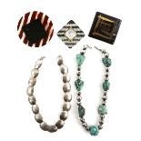 Selection of costume jewellery including turquoise and silver beaded necklace, silver oval linked