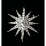 Late Victorian star brooch pendant, set with old cut diamonds, estimated total diamond weight 5.50
