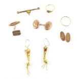 Group of jewellery including Oriental themed fan drop earrings testing as 18 ct or higher, ring with