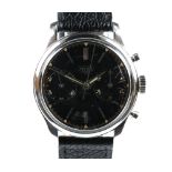Heuer a gentleman's wristwatch, , the signed black circular dial with baton hour markers and two