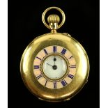 18 ct gold ladies half hunter pocket watch by JW Benson, case hallmarked London 1899, guilloché