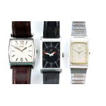 Seiko gentleman's bi-metal wristwatch of rectangular outline, the silvered dial signed Seiko Quartz,