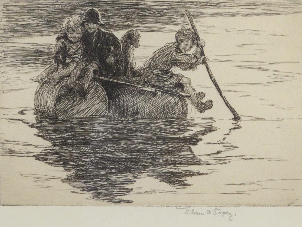 Eileen Soper (British, 1905-1990), Children on a raft, etching, signed in pencil to lower right - Image 2 of 8