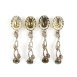 Victorian parcel-gilt silver set of four teaspoons, by Joseph Willmore, Birmingham 1838, each