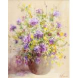 D. Brown, 20th century, 'Late Summer Wild Flowers', still-life, signed, oil on board, 24cm x 19cm,