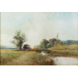 Arthur Willett (British, Exh.1883-1892), 'On the Ouse', watercolour, signed lower left, label for