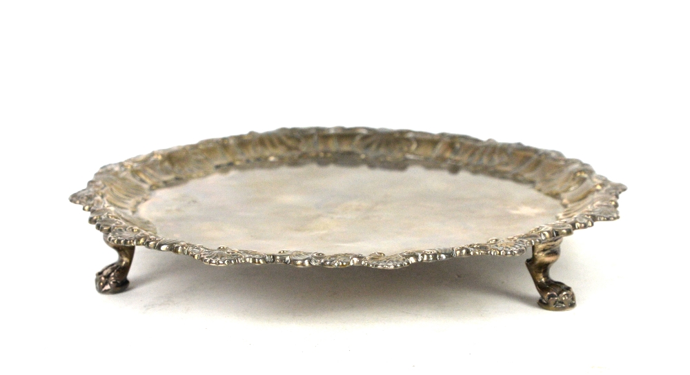 George III silver salver by Elizabeth Cooke, London 1764, the border with shell design, raised on - Image 2 of 6