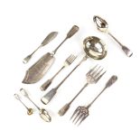 Victorian silver table part-service, for twenty-four place settings, in fiddle pattern, by Chawner &