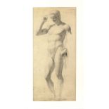 Two French pencil drawings of nude Classical figures, circa 1850, unsigned, 59 x 27cm and 64 x