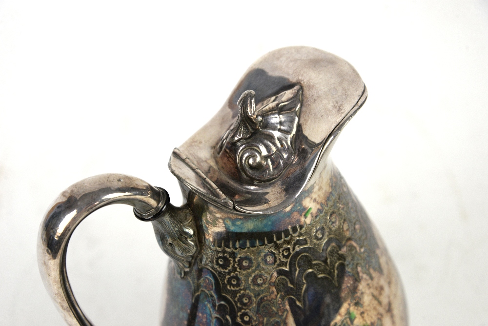 White metal water jug, the bulbus body with foliate decoration, 22cm high - Image 7 of 8