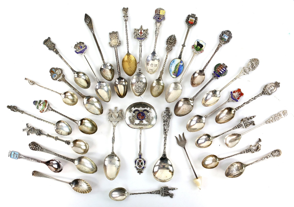 Collection of silver and silver plated travel spoons, mostly hallmarked, Guildford enamel with - Image 4 of 4