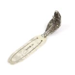 Novelty Edwardian silver bookmark, the top in the form of a King Cobra snake with open hood in