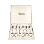 Boxed set of six sterling silver and abalone shell spoons with twisted stems