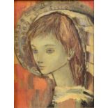 20th century, European School, painted over print depicting a head and shoulders portrait of a young