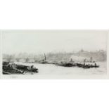 William Lionel Wyllie (British, 1851-1931), Barges on the Thames, etching, signed in pencil to lower