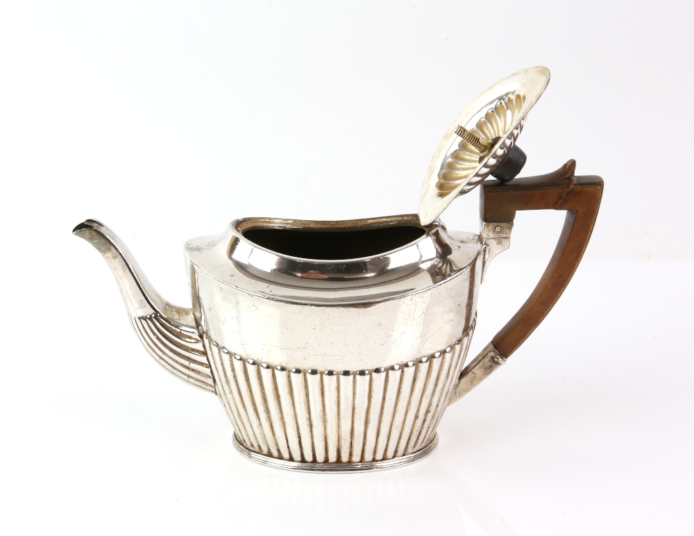 Victorian silver teapot, by Spurrier & Co, Birmingham 1887, the lower body decorated with fluting, - Image 3 of 10