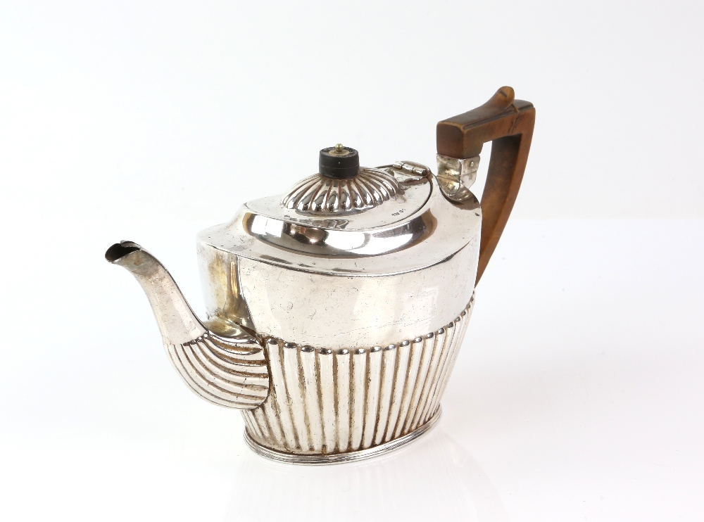 Victorian silver teapot, by Spurrier & Co, Birmingham 1887, the lower body decorated with fluting, - Image 5 of 10