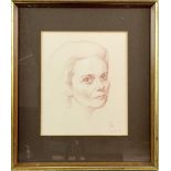 20th century, English School, portrait of a lady, brown pencil highlighted with white chalk,