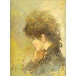 20th century, portrait of a lady, indistinctly signed lower left, oil on canvas, inscribed in pencil