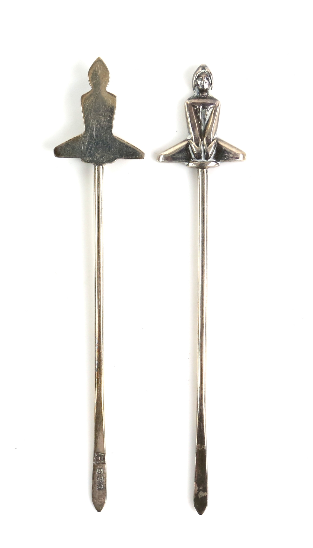 Cased set of six Art Deco silver cocktail sticks in the form of a lady in a yoga position, by - Image 6 of 8