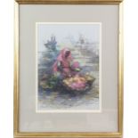 Margaret Claremont, Temple Flower Seller, pastel, signed lower left, 36 x 26cm
