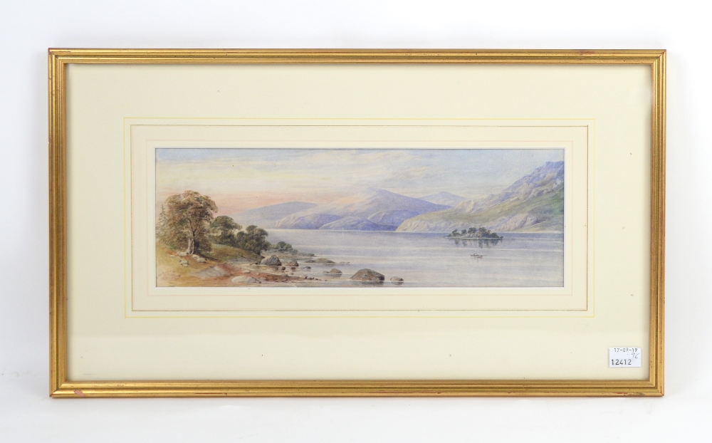 W Searle, Scottish loch scene, watercolour, signed and dated 1877 (11.5 x 33.5cm) - Image 4 of 10