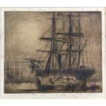 Frank Brangwyn (British, 1867-1956), 'Towing a ship' dry-point etching, signed in pencil on the