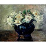 L B S Fidler, still life, flowers in a vase oil on board, signed, 26cm x 32cm