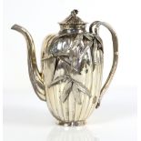 Japanese silver coffee pot, in the form of a gourd with bamboo handle, signed on the body, 25.5oz (