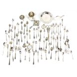Miscellaneous silver and white metal items to include grape scissors, tea strainer with stand,
