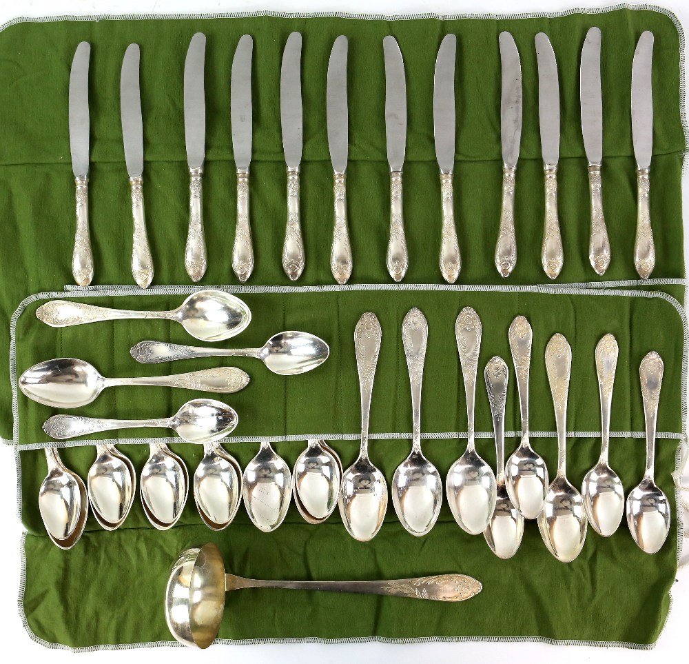 Possibly Russian table-service for twelve place-settings, comprising table knives, forks, spoons, - Image 9 of 10