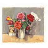 Llewellyn Petley Jones (British, 1908-1986). Two oil on canvasses. Still life of Roses. Oil on