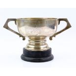 George V silver two handled trophy cup, by Stevenson & Law, Sheffield 1921, with presentation