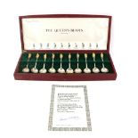 Modern set of commemorative parcel-gilt Queen's Beasts spoons, by William Comyns & Sons, London