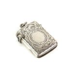 Bright cut Edwardian silver vesta case with serrated oval blank cartouche by Turnbull Bros,